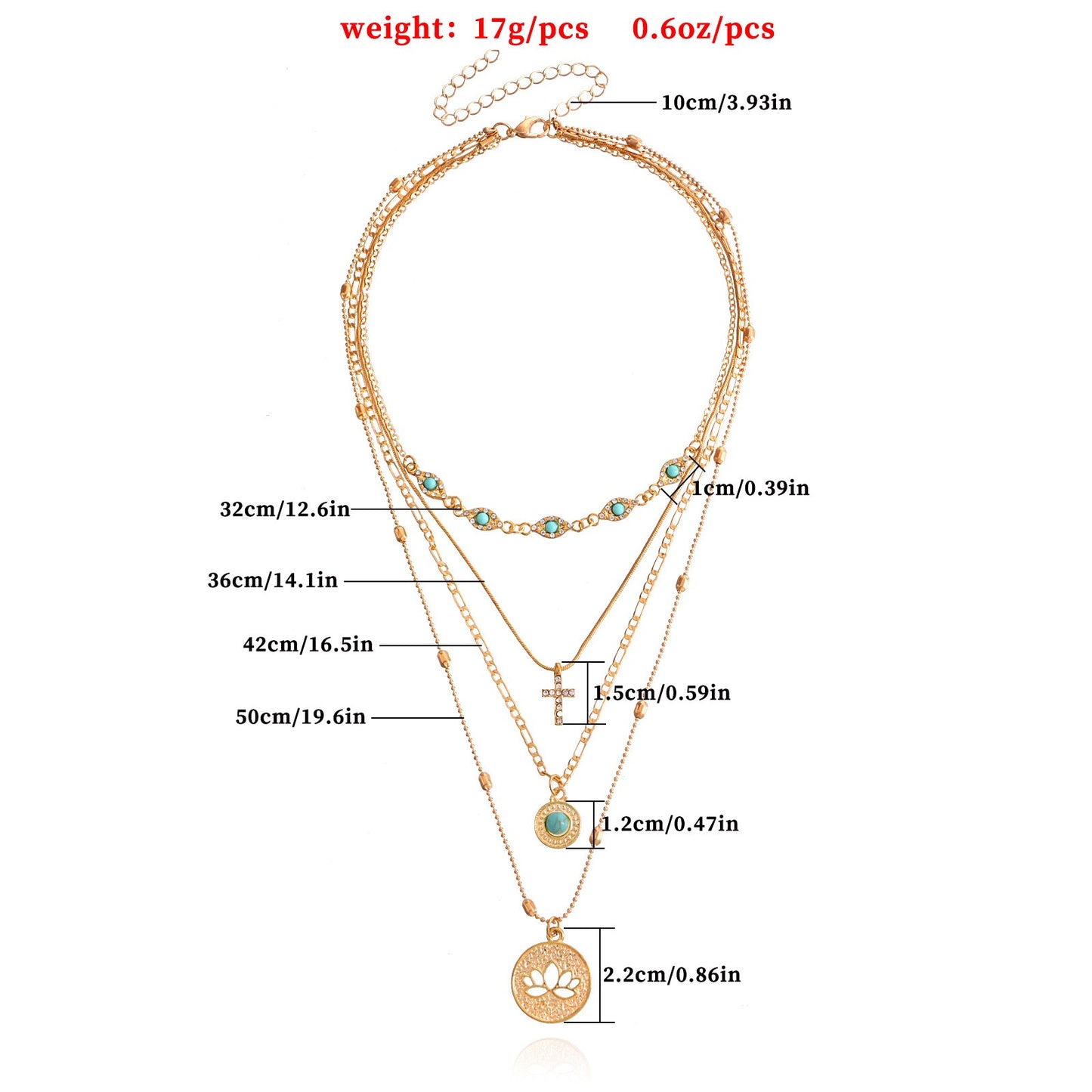 Multi-Layer Link Chain Necklace with Hollow Floral Design and Crystal Cross Pendant