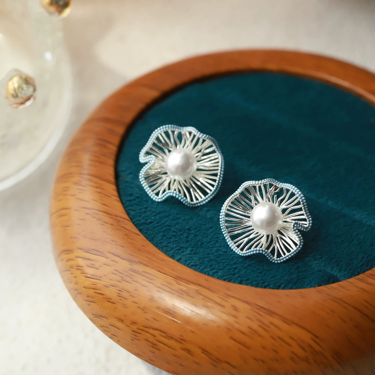 Wave Shell Pearl INS Style Rolled Edge Earrings