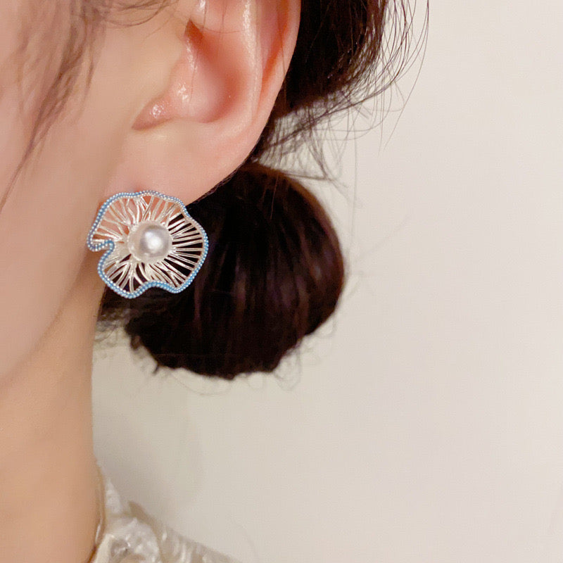 Wave Shell Pearl INS Style Rolled Edge Earrings