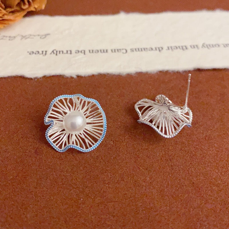 Wave Shell Pearl INS Style Rolled Edge Earrings