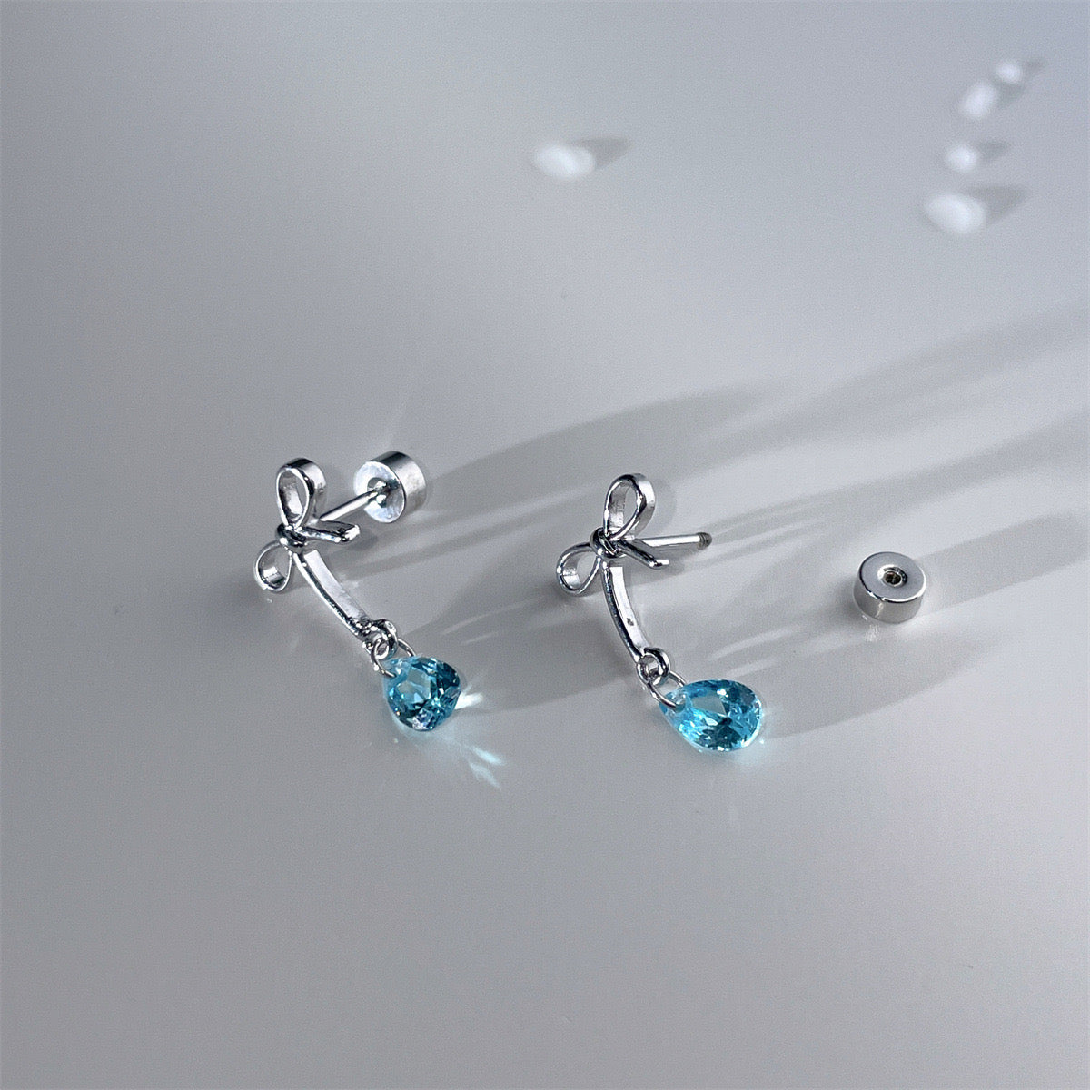 Shiny Blue Cubic Zirconia Bowknot Stud Earrings