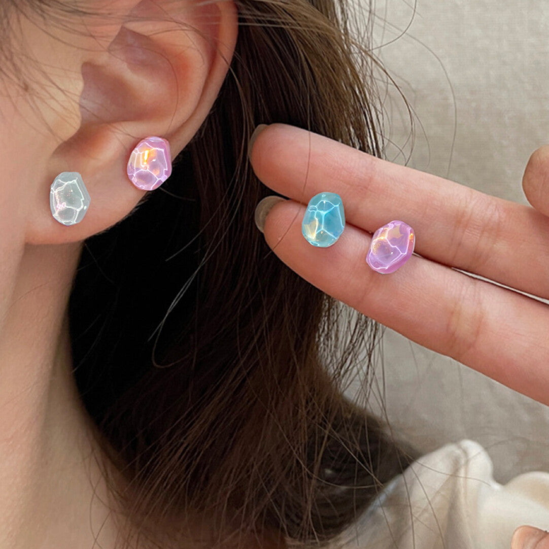 12-Piece Ice Clear Colorful Stone Stud Earrings Set | S925 Sterling Silver Needle | Weekly Daily Wear Jewelry for Women