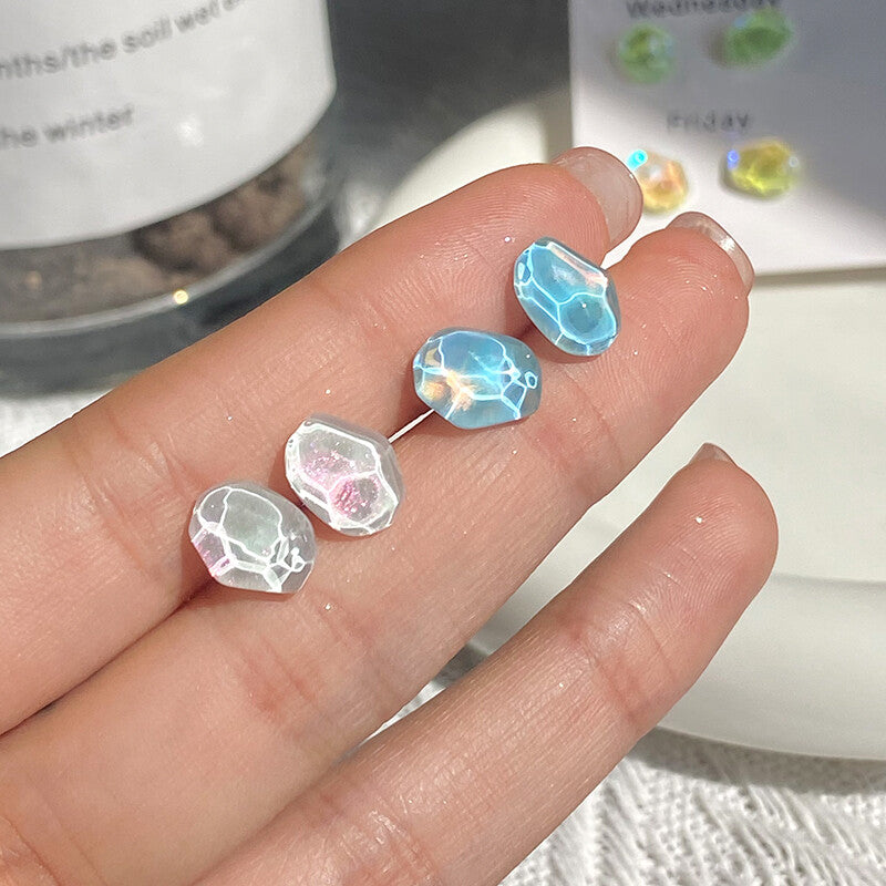 12-Piece Ice Clear Colorful Stone Stud Earrings Set | S925 Sterling Silver Needle | Weekly Daily Wear Jewelry for Women