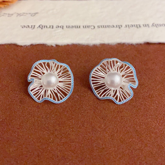 Wave Shell Pearl INS Style Rolled Edge Earrings